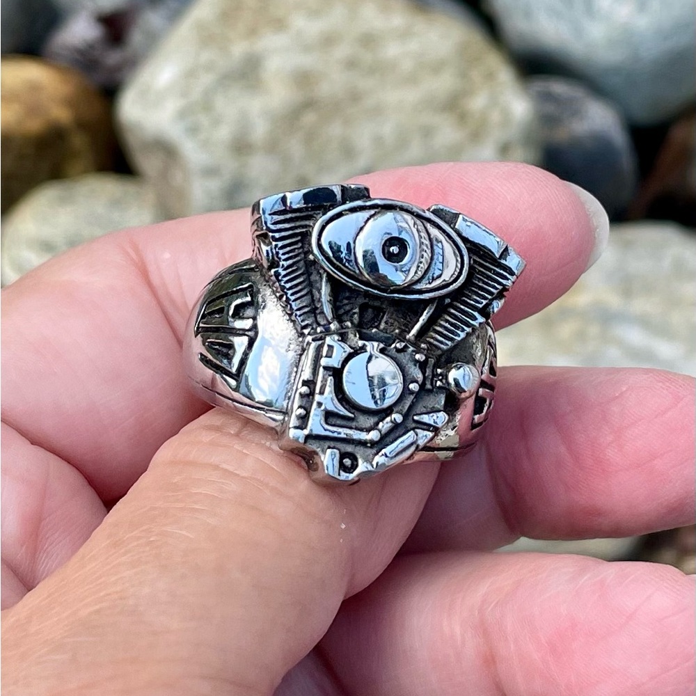 Silver HD Motorcycle Engine Men’s Ring Size 12.25